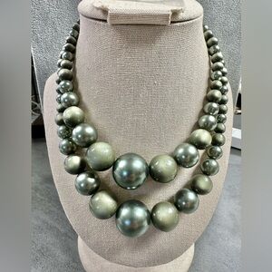 Vintage Chucky Two Strand Moon Glow Gray Beaded Necklace